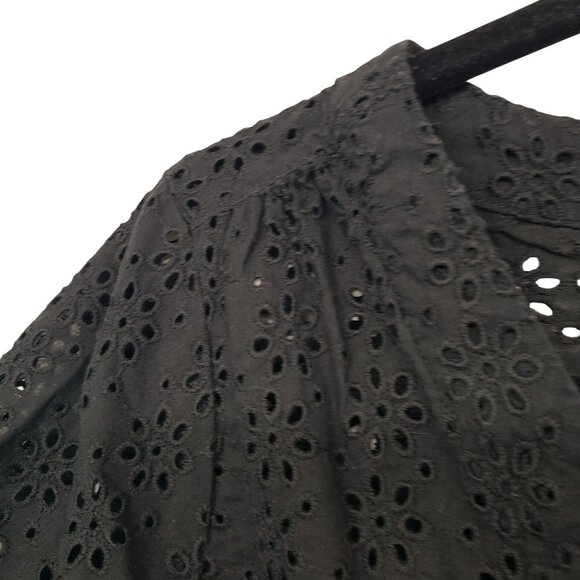 Madewell Black V Neck Button Front Eyelet Short Sleeve Blouse M - Picture 10 of 11